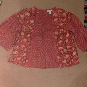 NWOT Rachel Zoe Pink and Tan Floral Boho Peasant Top size Large